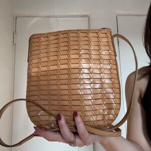 Vintage Fossil Woven Tan Leather Crossbody Bag